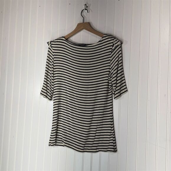 Y2K VTG MNG Black Stripe Puff Shoulder Tee XL Nautical French Clean Girl Sailor - Picture 11 of 11
